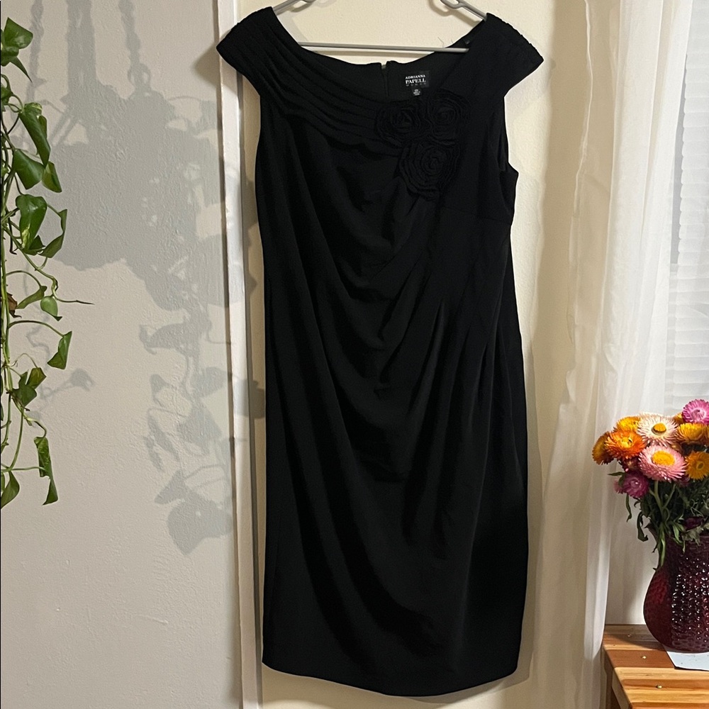 Adrianna Papell Black Midi Dress with Floral Detail